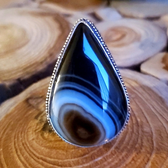 New Oversized Botswana Agate 925 Silver Statement Ring. - Picture 16 of 16